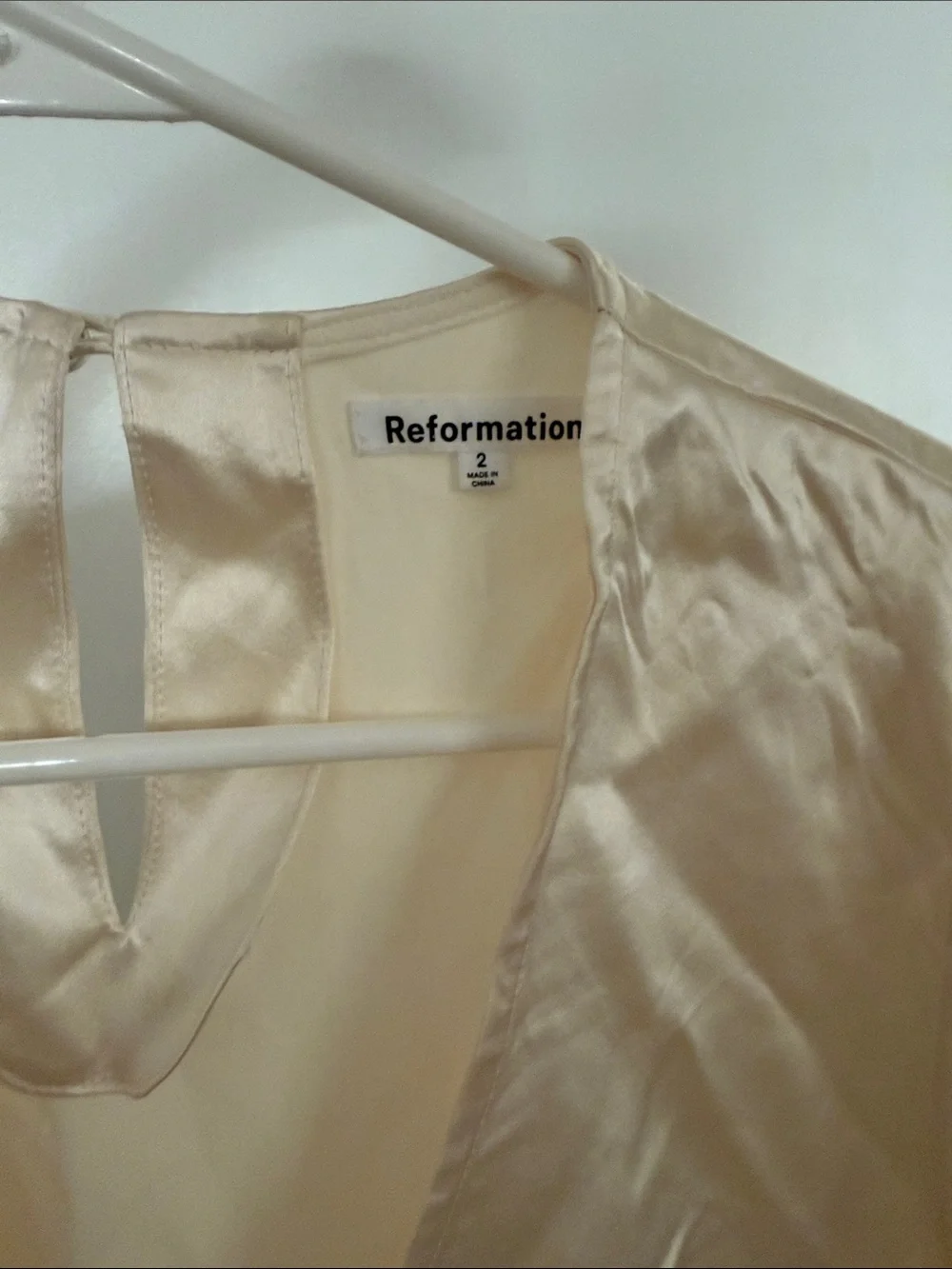 Reformation Cream 100% Silk Long Sleeve Crop Top
